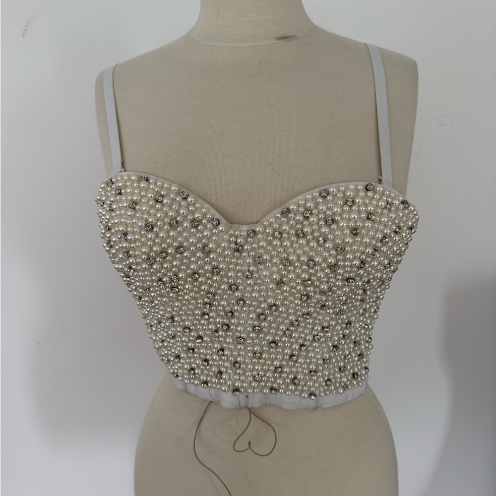 Pearl Embellished Bustier Top
